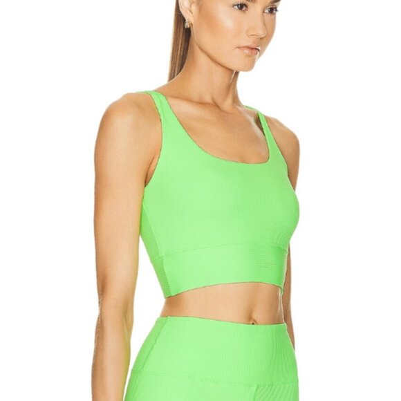 Year of Ours Gym Crop Bra Ribbed Tank Neon Kiwi Green XS - Picture 3 of 8